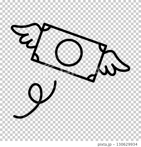 Line drawing icon illustration of money with wings Line drawing icon illustration of money with wings 130629934