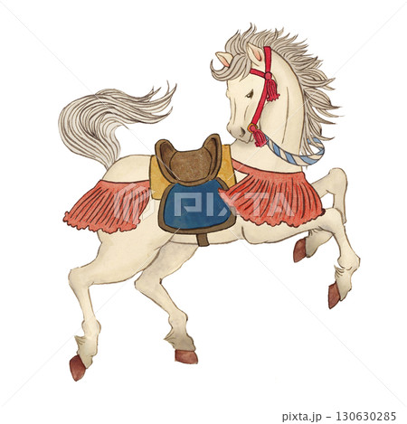 水彩手書きの和風の馬のイラスト 130630285