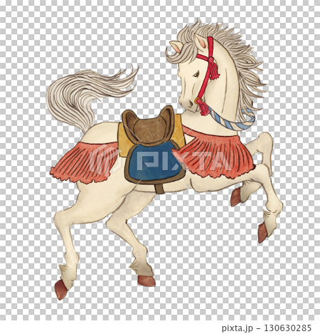 水彩手書きの和風の馬のイラスト 130630285