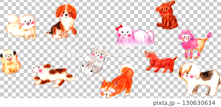 色んな種類の犬の手描きイラスト 130630634