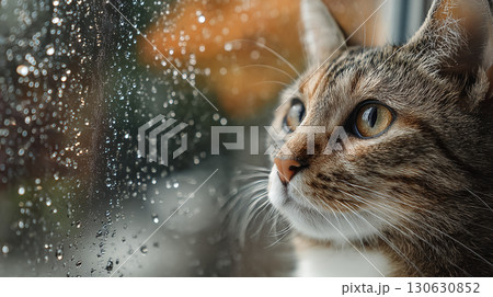 窓の外を見つめる猫 130630852