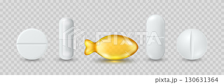 Vector 3d Realistic Pills and Capsule Icon Set. Medicine Tablets, Pharmaceutical Pills Clipart. Vitamins and Supplements Design Template. Isolated Medical Capsules 130631364