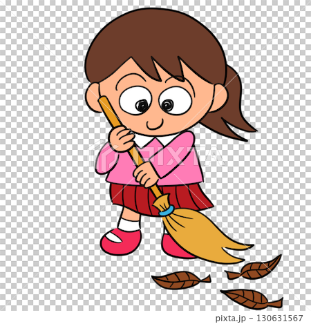 ほうき 掃除 女の子 イラスト 130631567