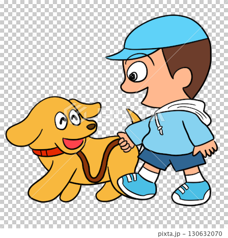 Dog walking children illustration Dog walking children illustration 130632070