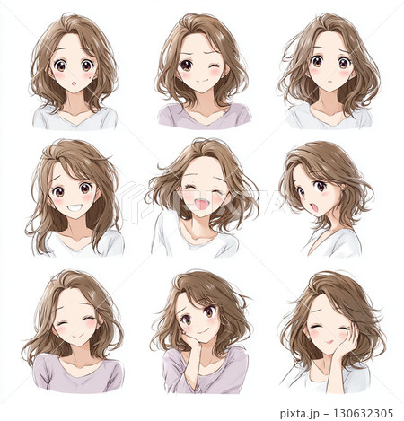 優しく温かな表情の女性キャラクターポートレート 130632305