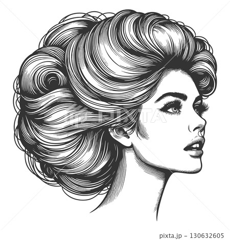 Woman with Exaggerated Voluminous Hair vector 130632605