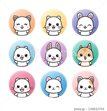 カラフルで親しみやすい動物キャラクターアイコン素材 130632703
