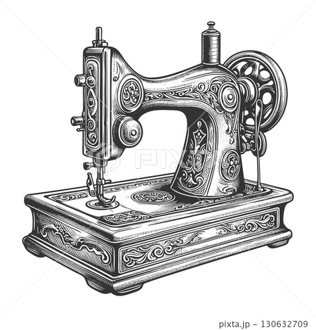 Vintage Sewing Machine sketch vector 130632709