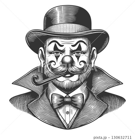 Clown Gentleman with Pipe and Top Hat vector 130632711