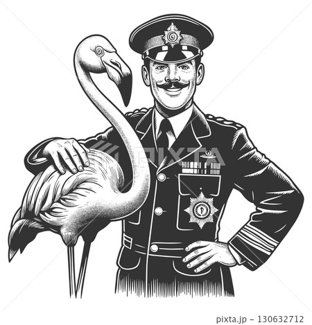 Police officer posing with flamingo vector Police officer posing with flamingo vector 130632712