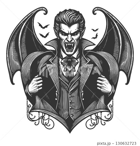 vampire bat wings and fangs raster illustration 130632723