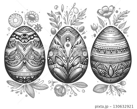 Ornate Easter Eggs engraving vector illustration 130632921