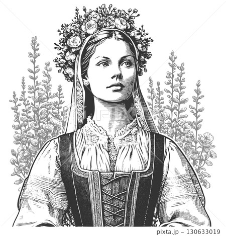 Polish woman in traditional folk dress vector 130633019