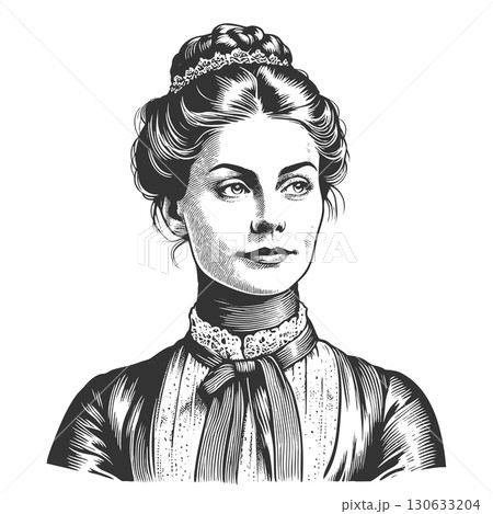 Portrait of English Woman Victorian Dress vector 130633204