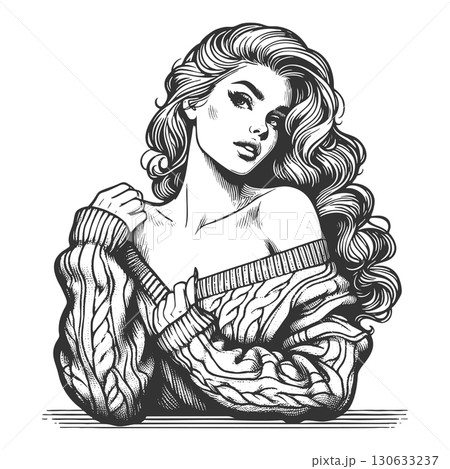 Glamorous Woman Cozy Sweater raster illustrationのイラスト素材 [130633237] - PIXTA