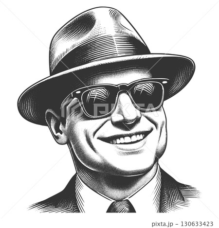 Smiling Mafia Man in Sunglasses and Suit vector 130633423