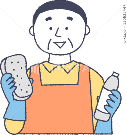 清掃道具を持つシニア男性 130633447