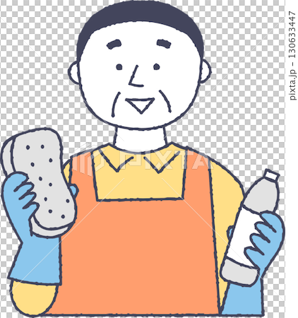 清掃道具を持つシニア男性 130633447