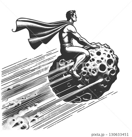 Superhero Riding an Asteroid Through Space vector 130633451