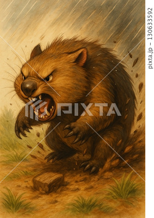 敵を威嚇するウォンバット 130633592