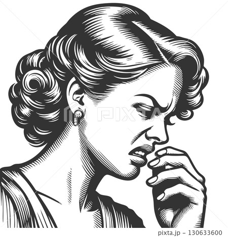 Retro Woman Expressing Disgust engraving vector 130633600