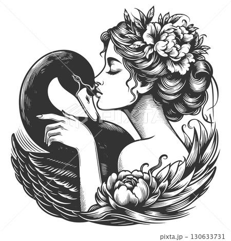 Woman Kissing Black Swan Embracing the Unknown 130633731