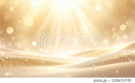 天国イメージのクリスマスやスピリチュアル背景　黄金の光が降り注ぐ抽象的で幻想的な輝き背景 130633745