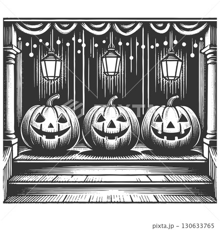 jack-o-lanterns on porch for Halloween vector jack-o-lanterns on porch for Halloween vector 130633765