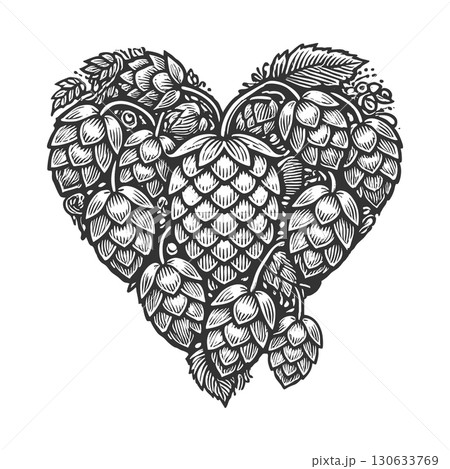 Heart-Shaped Cluster of Hops vector illustration 130633769