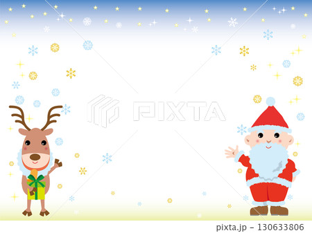 クリスマスレーム横位置＜雪・サンタクロースとトナカイのお知らせ・星＞ 130633806