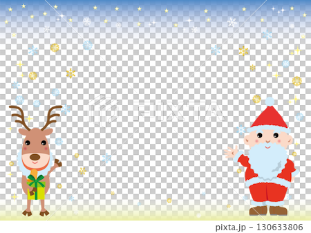 聖誕框架水平位置（雪，聖誕老人和馴鹿公告，星星） 130633806