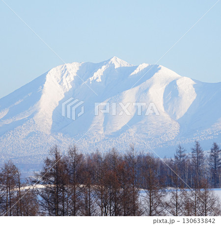冬の北海道美瑛の丘から見た十勝岳連峰オプタテシケ山 130633842