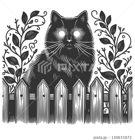 black cat on fence at night vector illustration black cat on fence at night vector illustration 130633872