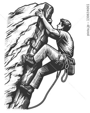 Man Rock Climbing on Steep Cliff Face vector 130634001