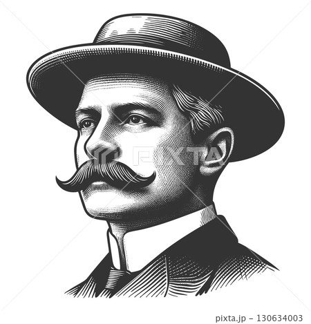 portrait of gentleman with mustache and hat raster 130634003