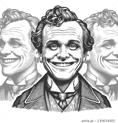 Smiling Man with Reflections engraving vector 130634005