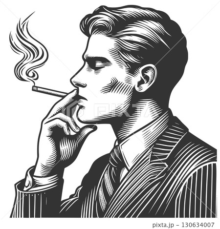 Businessman Smoking Cigarette raster illustration 130634007