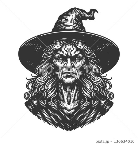 Scary Old Witch with Hat raster illustration 130634010