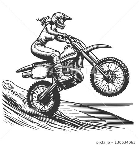 Female Motocross Rider in Action Vintage Art 130634063