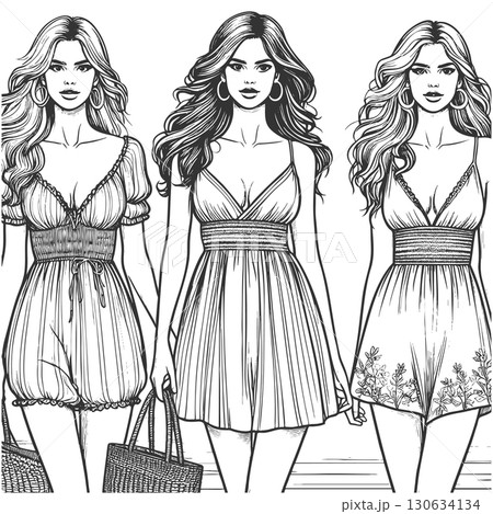 Three Stylish Women in Summer Dresses vector 130634134