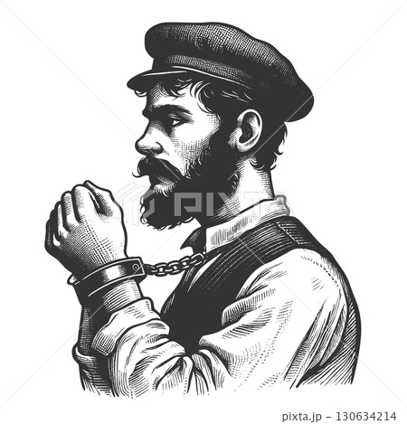 convict laborer engraving sketch vector 130634214