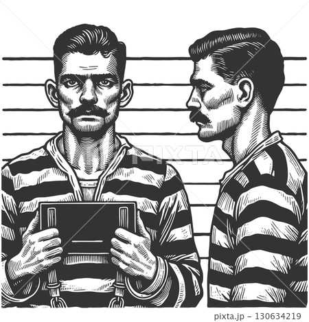 Mugshot of Prisoner engraving vector illustration 130634219