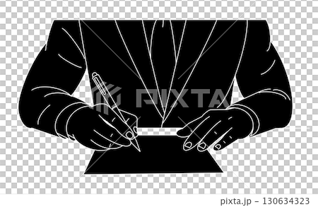 書類にサインするビジネスマンのアイコンイラスト 130634323