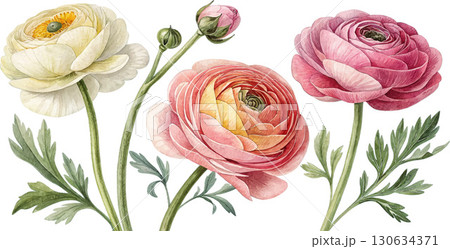 Watercolor Ranunculus Flowers Watercolor Ranunculus Flowers 130634371