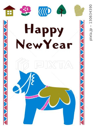 縦型年賀状デザイン（午とHappy New Year） 130634390
