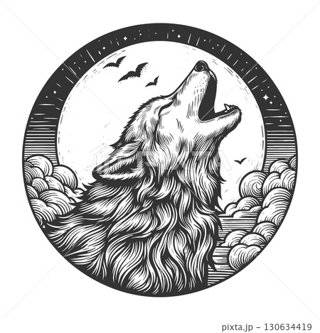 Werewolf Howling at Full Moon vector illustration 130634419