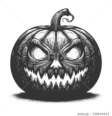 spooky Halloween pumpkin engraving sketch vector 130634433