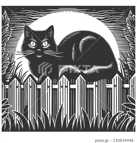 black cat on fence at night vector illustration black cat on fence at night vector illustration 130634446