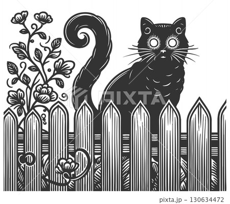 black cat on fence at night vector illustration black cat on fence at night vector illustration 130634472