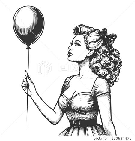 woman holding balloon vector illustration 130634476